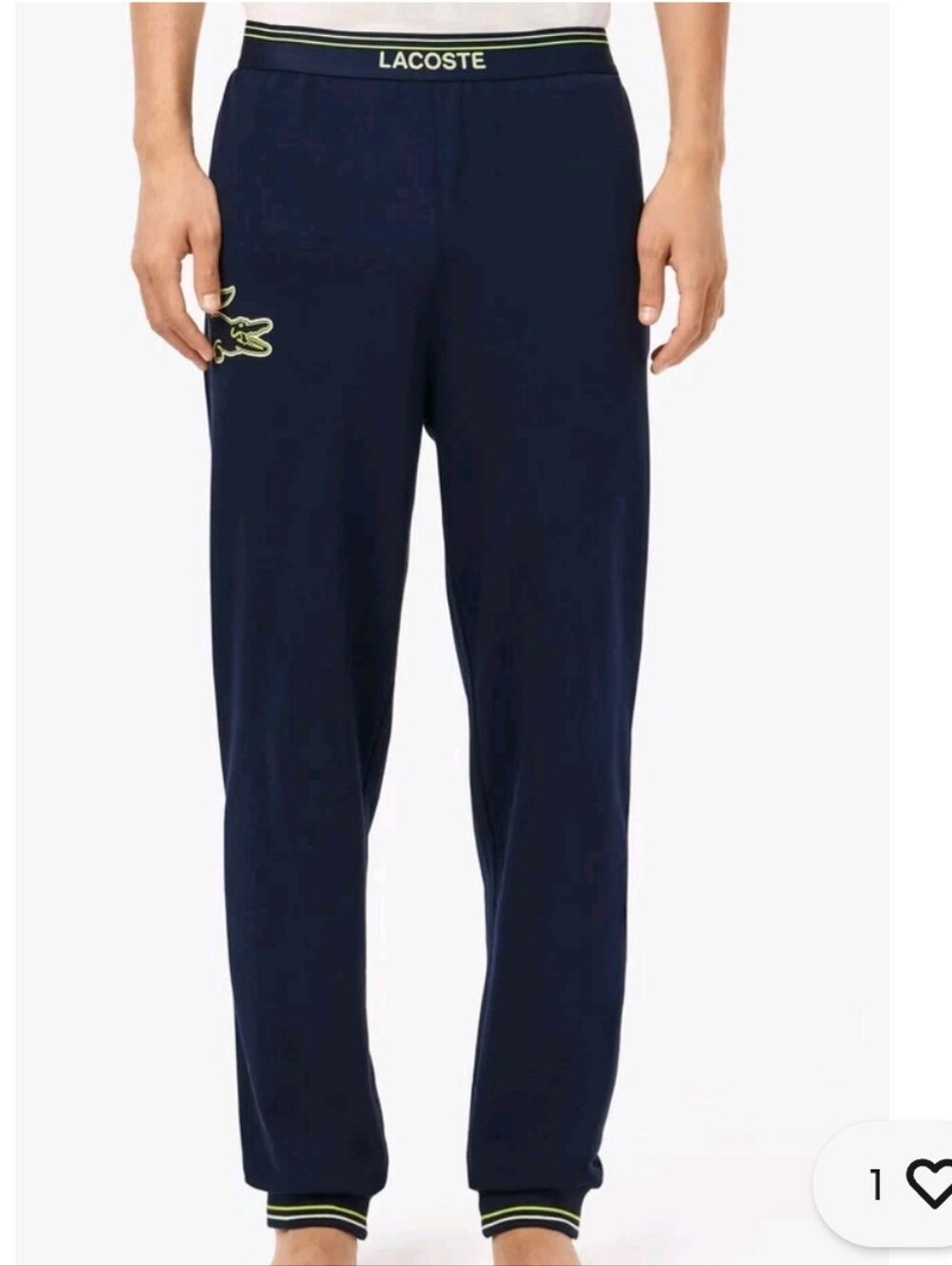 Lacoste Mens Navy Jogger Pants with Alligator & Neon Trim M Or XL